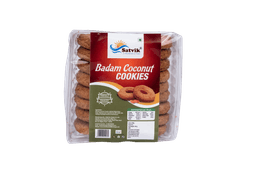 Badam Coconut Cookies with crunchy almond and coconut flavors, freshly packed for delicious tea-time treats and everyday snacking.