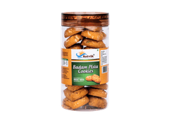 Badam Pista Pet Jar Cookies with rich almond and pistachio flavor, conveniently jar-packed for gifting, sharing and tea-time treats.