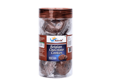 Belgium Chocolate Pet Jar Cookies with rich chocolate flavor and crisp texture, conveniently stored in a jar for sweet treats.