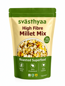 Svasthyaa High Fiber Millet Mix 186 GMS made with millet ingredients, hygienically packed for freshness and healthy taste.