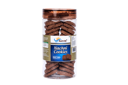 Nachni Biscuits Pet Jar Cookies with a crisp texture and nachni-based flavor, conveniently stored for fresh everyday serving.