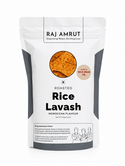 Rajamrut Roasted Rice Lavash 93 GMS prepared with premium rice ingredients, hygienically packed for freshness and crispiness.