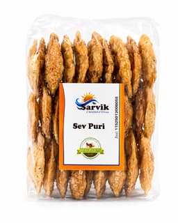 Sev Puri 200 GMS made with crispy ingredients and traditional seasoning, hygienically packed for freshness and flavor.