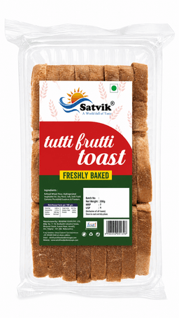 Tutti Frutti Toast 200 GMS with crisp texture and colorful candied fruit pieces, suitable for breakfast, parties and tea-time treats.