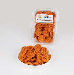Mini Butter Masala Chakli 100 GMS prepared with premium ingredients and masala seasoning, hygienically packed for freshness and crisp texture.