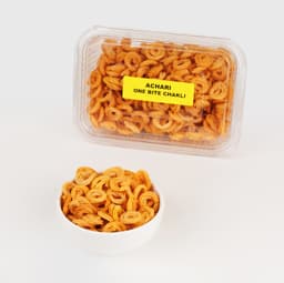 One Bite Chakli Achari 200 GMS made with premium ingredients and achari seasoning, hygienically packed for freshness and crunch.