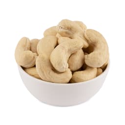 A premium bowl filled with W150 grade super jumbo cashew nuts 250 gms on a neutral background, showcasing their extra-large size, natural colour, crisp texture, and premium quality.