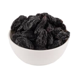 Black Kismis Seedless (Jumbo) 250 Gms displayed with jumbo black raisins, naturally sweet flavour, and soft texture.